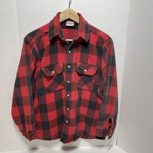 Vintage Winston Flannel Button Down Shirt, Large, Red/Black, Button Down LS